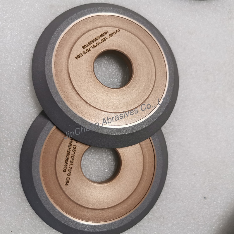 Resin And Metal Hybrid Bond Hybrid 1V1/45° 125*10*31.75*6mm D64 Diamond Grinding Wheel