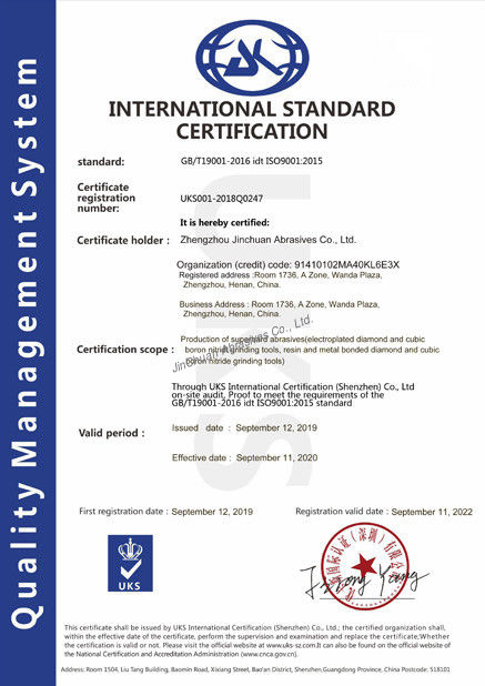 China ZHENGZHOU JINCHUAN ABRASIVES CO., LTD. certificaciones