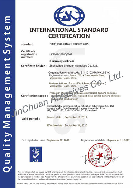 China ZHENGZHOU JINCHUAN ABRASIVES CO., LTD. certificaciones